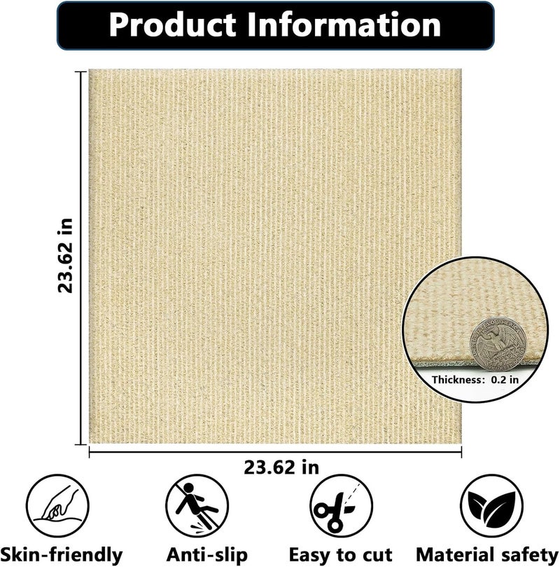 WAPANE Carpet Tiles - Peel & Stick, 24' x 24' Squares, Soft Padded, Self-Adhesive, 10PC Tiles/Box, 40Sq Ft, Khaki - Image 4
